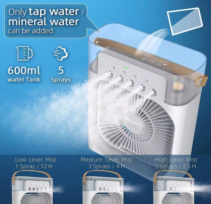 Portable Air Cooler Fan with Water Tank & USB Power - with 3 Speeds, Mist Humidifier and Quiet Cooling