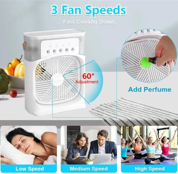 Portable Air Cooler Fan with Water Tank & USB Power - with 3 Speeds, Mist Humidifier and Quiet Cooling